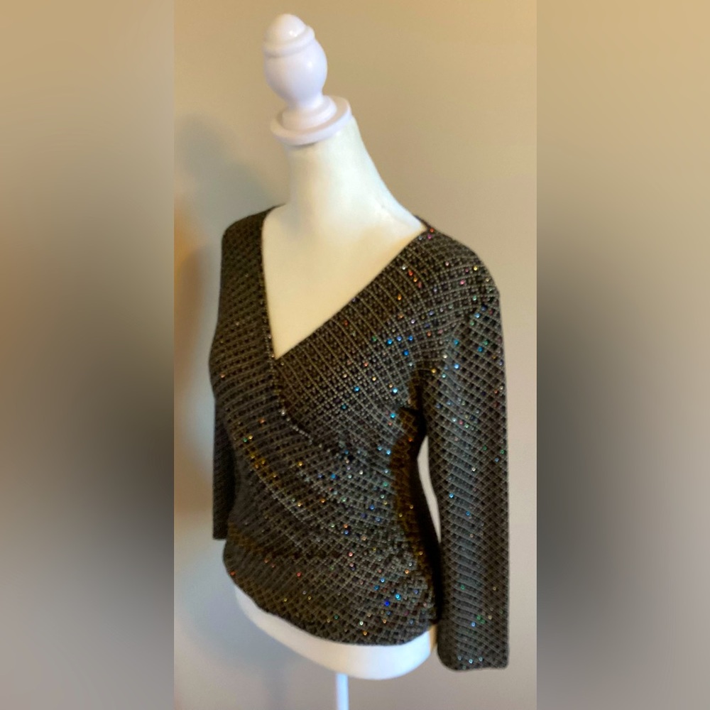 Dressbarn Collection Black V-Neck With Multi-colored Sparkling Beads Size Sm